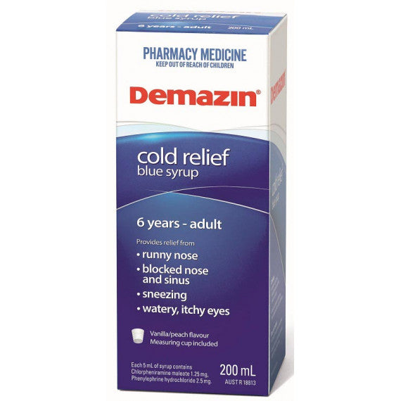 Demazin Cold Relief Blue Syrup 6 Years to Adult 200ml