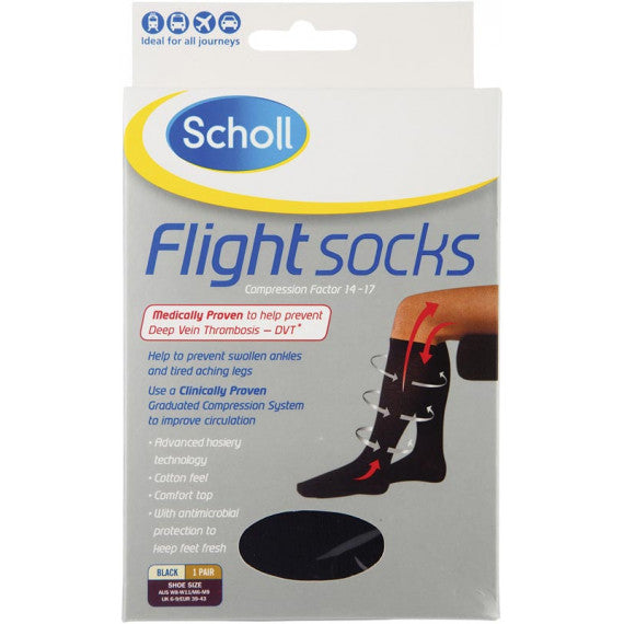 Scholl Flight Socks Unisex W8-10 M6-9 Black