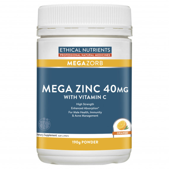 Ethical Nutrients Megazorb Mega Zinc 40mg With Vitamin C Orange 190g