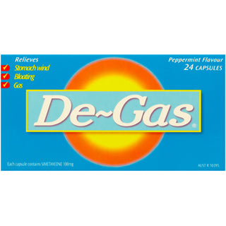 DE-GAS 24 Caps RELIEVES WIND BLOATING GAS FLATULENCE DE GAS
