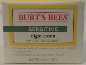 Burt's Bees Sensitive Night Cream Hypoallergenic Fragrance Free Allergy Tested 50g