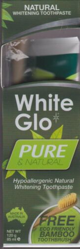 White Glo PURE NATURAL Vegan Gluten Free Toothpaste 150g + BAMBOO TOOTHBRUSH