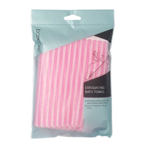 Basic Care Exfoliating Skin Bath Towel Pink Washcloth Body Scrub