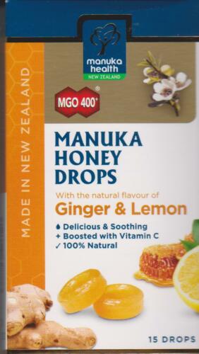 Manuka Health MANUKA HONEY DROPS Ginger & Lemon 15 Pack 65g Gluten & Nut free