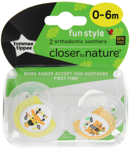 Tommee Tippee Closer To Nature Fun Style 0-6 Month Soother 2 Pack