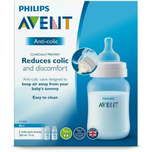 Avent - Anti-Colic Feeding Bottles 1m born Teats BLUE 260ML 2 PACK Baby Milk